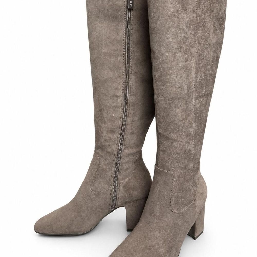 Anne Klein Toronto Taupe Faux Suede Knee High Boots Size 7 Square Toe NIB - Picture 2 of 8